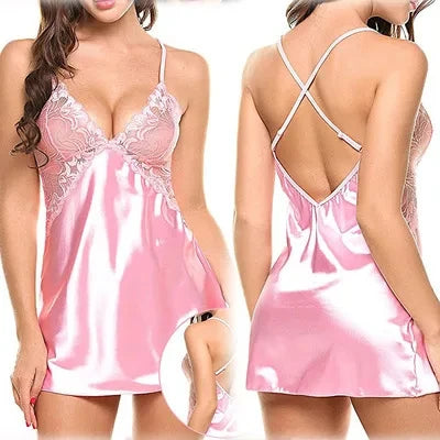 Satin Lace Nightdress Set - Women's Sleepwear