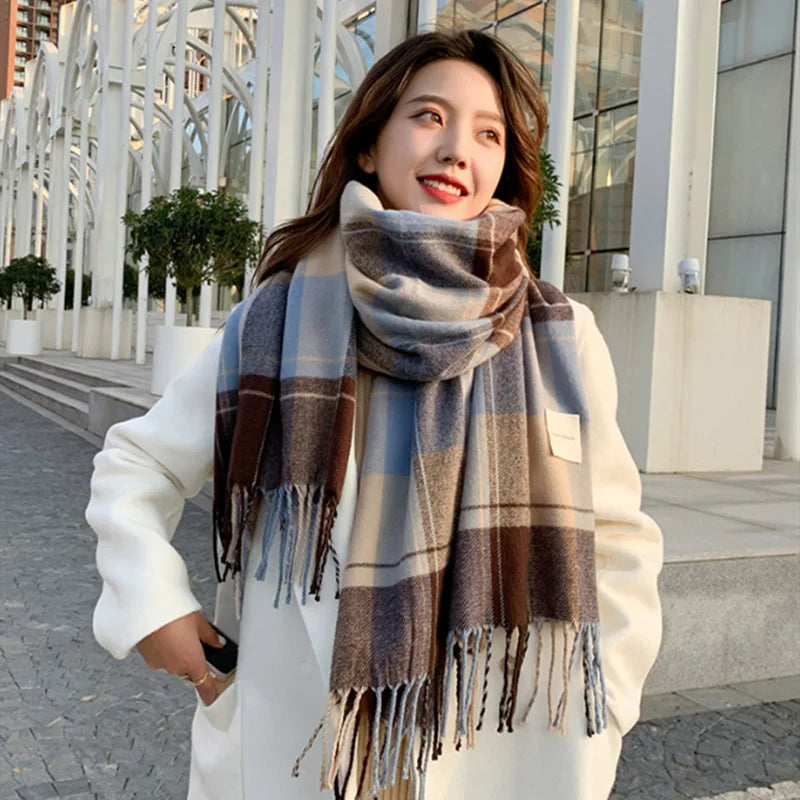 Luxury Plaid Cashmere Scarf - Winter Warm Shawl & Wrap