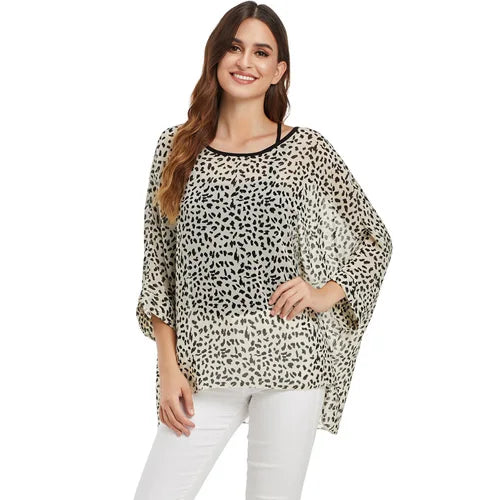Women's Bohemian Chiffon Blouse - Plus Size Batwing Sleeve Summer Top