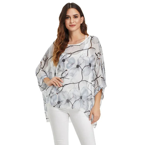 Women's Bohemian Chiffon Blouse - Plus Size Batwing Sleeve Summer Top