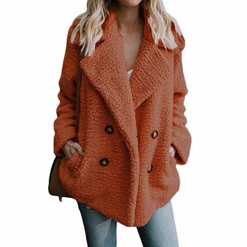 Women's Faux Fur Teddy Coat - Long Sleeve Winter Jacket