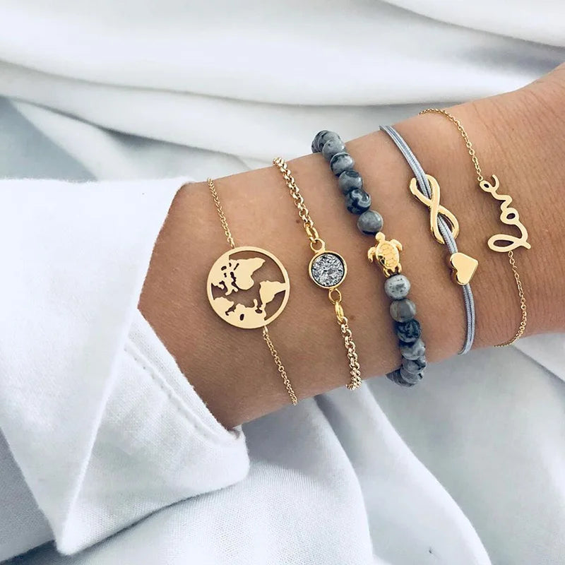 Boho Geometric Bracelet & Bangle Set - Vintage Star Map Charm Collection