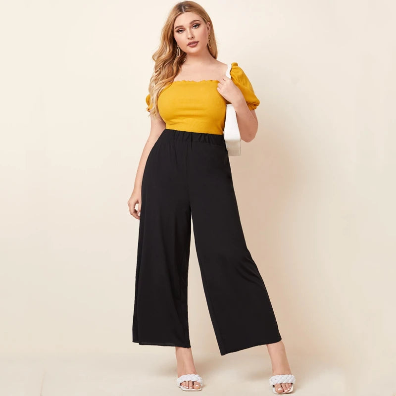 Women's Wide Leg Pants - Plus Size Elastic Waist Casual Trousers