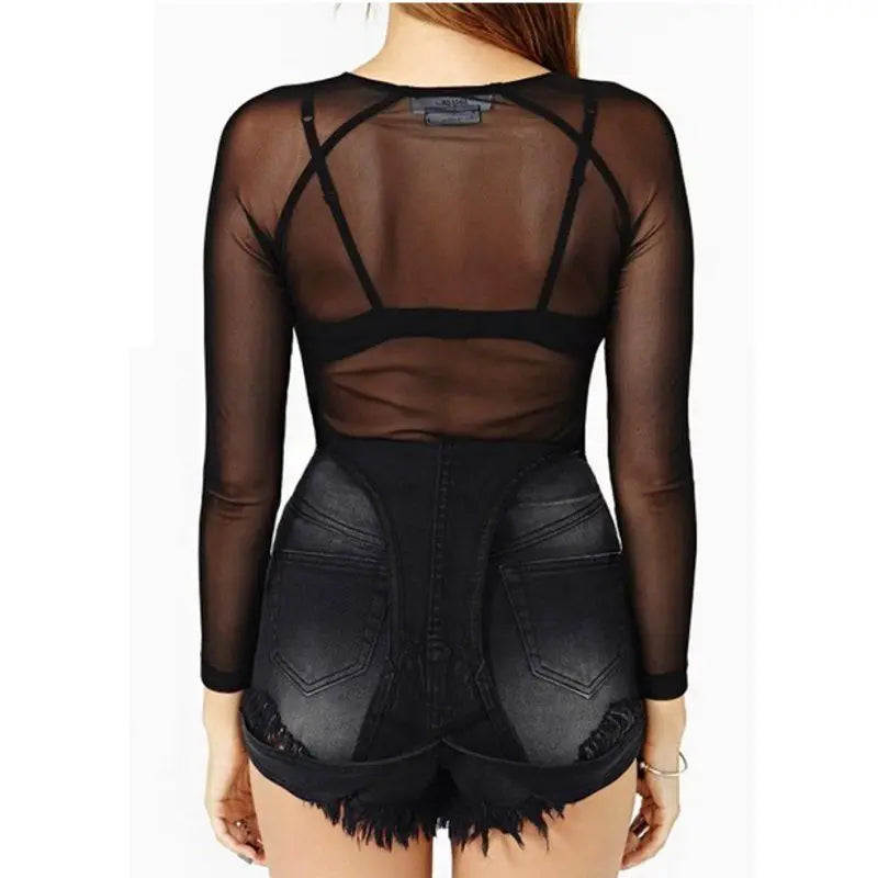 Women's Mesh Long Sleeve Top - Transparent Streetwear T-Shirt
