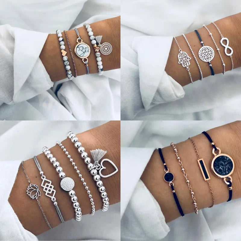 Boho Geometric Bracelet & Bangle Set - Vintage Star Map Charm Collection