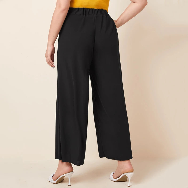 Women's Wide Leg Pants - Plus Size Elastic Waist Casual Trousers