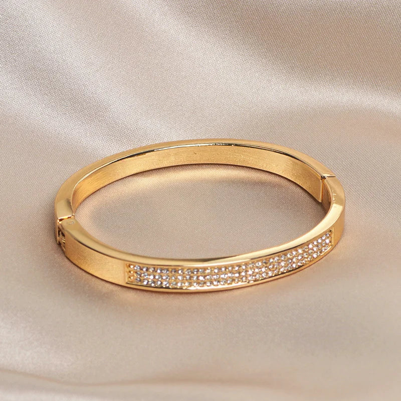 Elegant Crystal Cuff Bangle - Rose Gold Plated Women's Bracelet