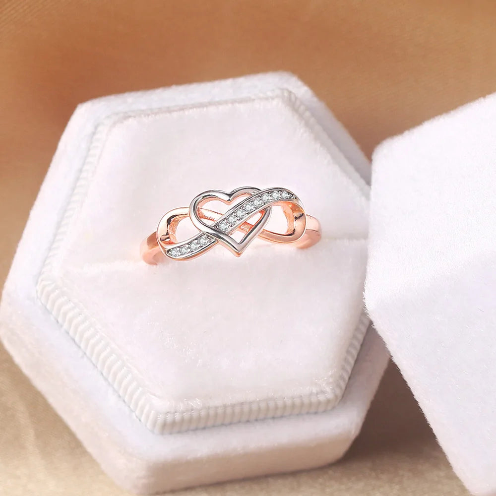 Infinity Love Promise Ring - Double Circle Heart Design Wedding Band