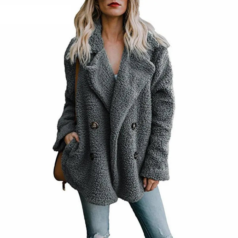 Women's Faux Fur Teddy Coat - Long Sleeve Winter Jacket