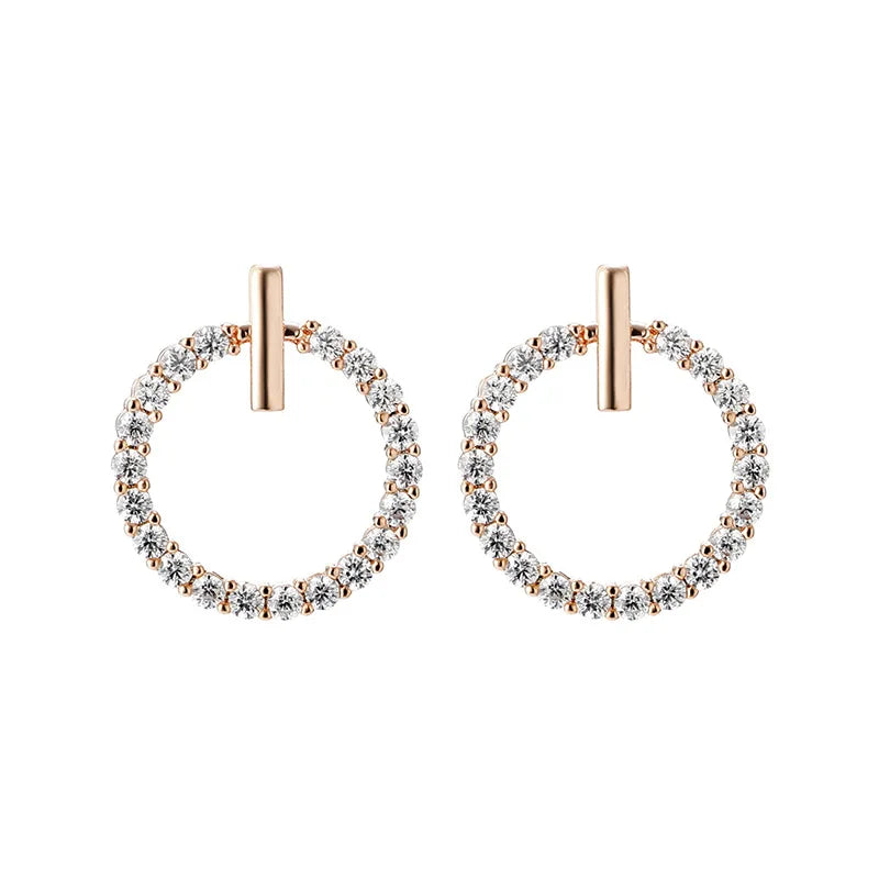 Sterling Silver Crystal Stud Earrings - Geometric Round Design