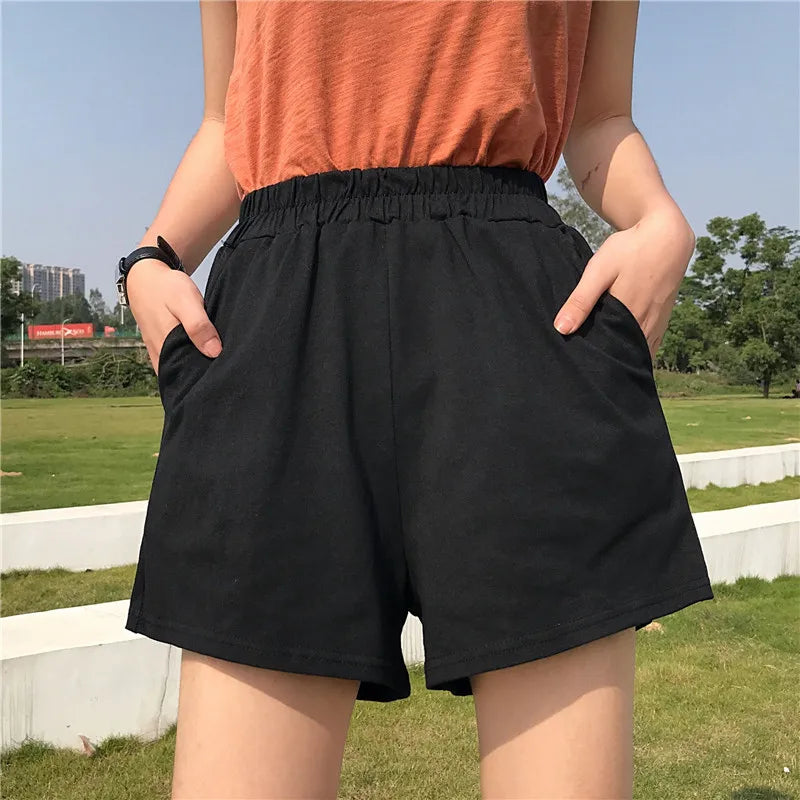 Women's High-Waisted Casual Summer Shorts - Black