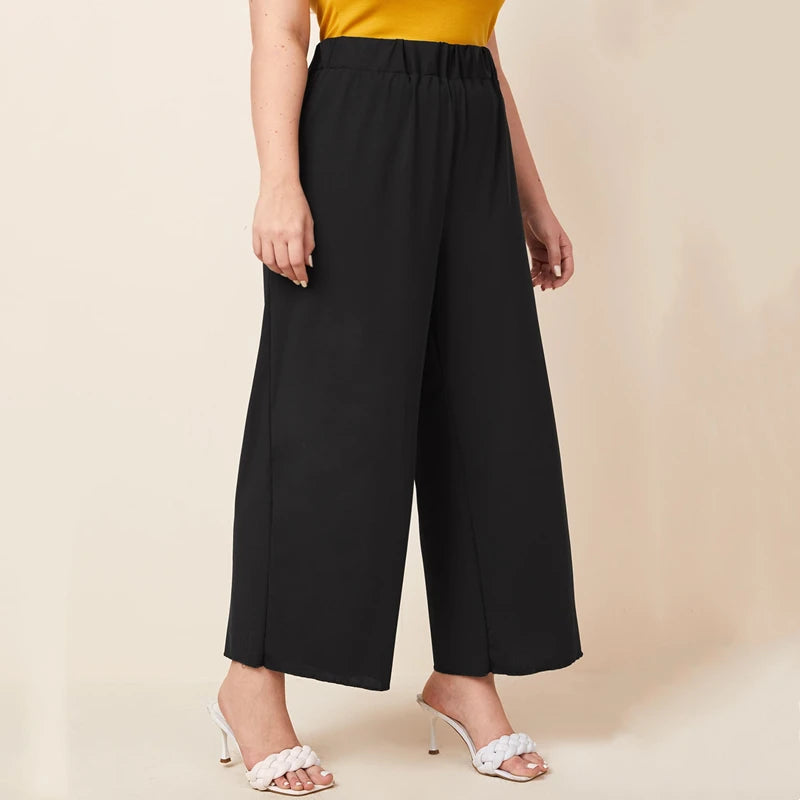 Women's Wide Leg Pants - Plus Size Elastic Waist Casual Trousers