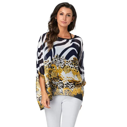Women's Bohemian Chiffon Blouse - Plus Size Batwing Sleeve Summer Top