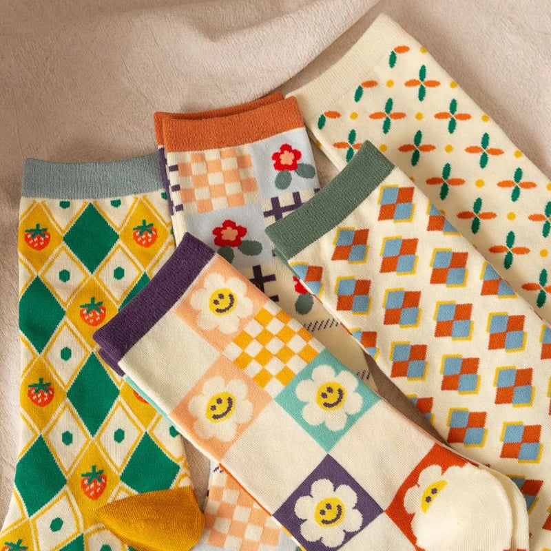 Women's Floral Print Cotton Blend Socks - 5 Pack