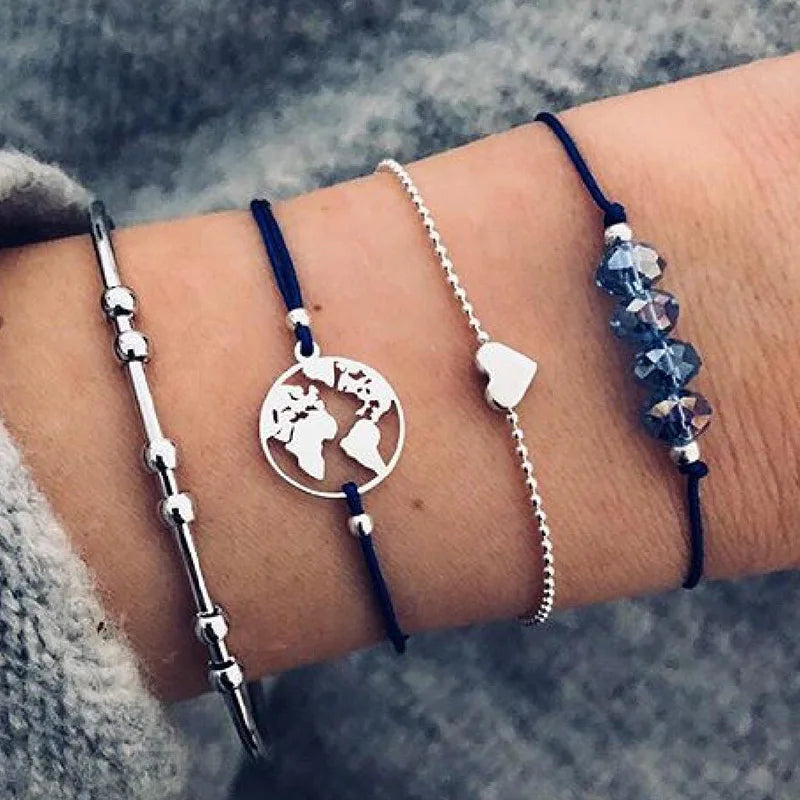 Boho Geometric Bracelet & Bangle Set - Vintage Star Map Charm Collection
