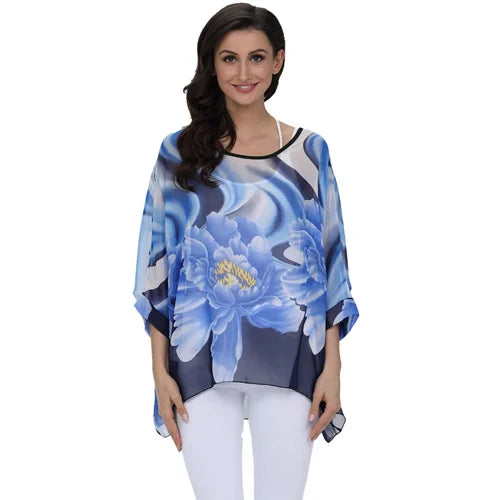 Women's Bohemian Chiffon Blouse - Plus Size Batwing Sleeve Summer Top