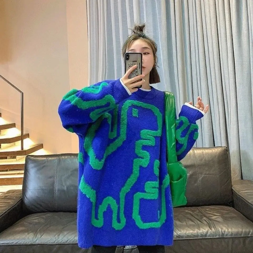 Japanese Vintage Embroidered Sweater - Elegant O-Neck Pullover
