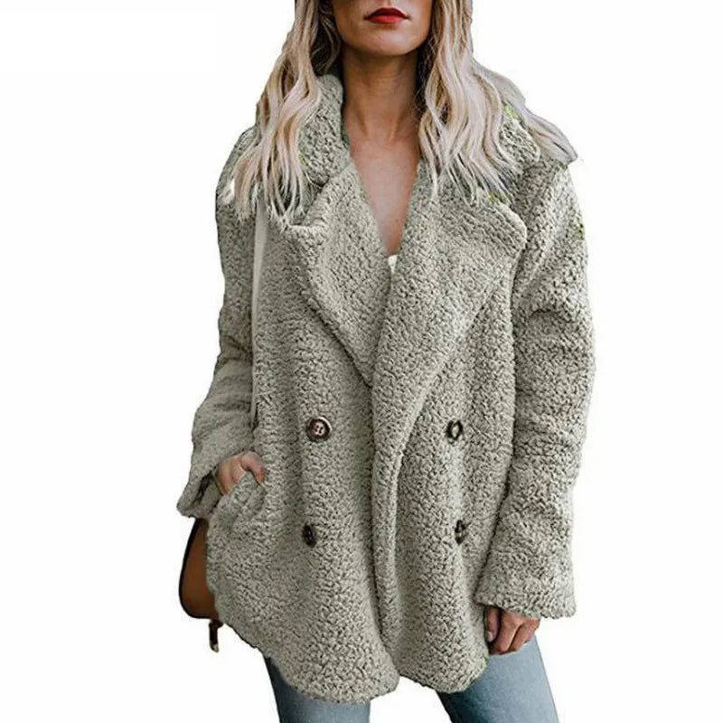 Women's Faux Fur Teddy Coat - Long Sleeve Winter Jacket
