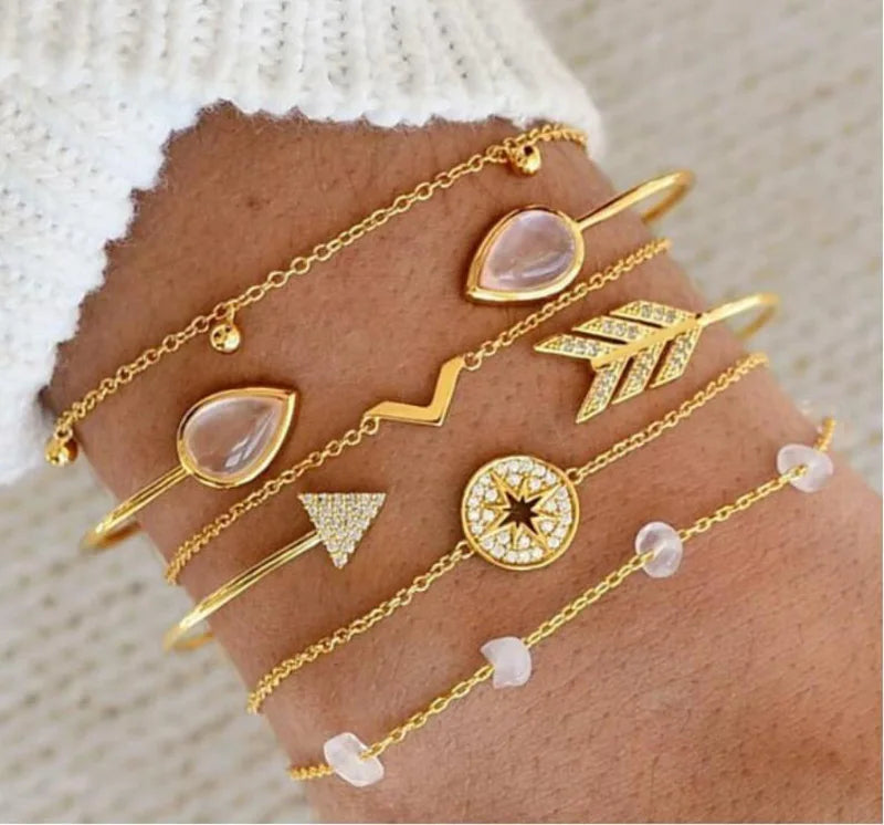 Boho Geometric Bracelet & Bangle Set - Vintage Star Map Charm Collection