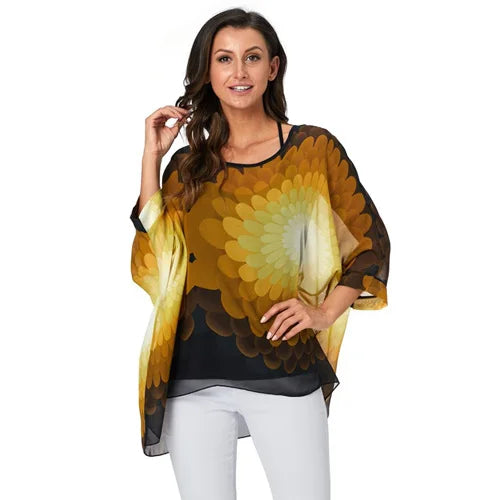 Women's Bohemian Chiffon Blouse - Plus Size Batwing Sleeve Summer Top