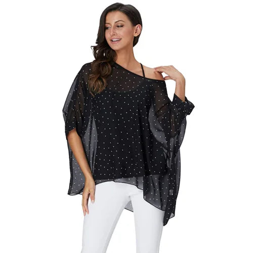Women's Bohemian Chiffon Blouse - Plus Size Batwing Sleeve Summer Top