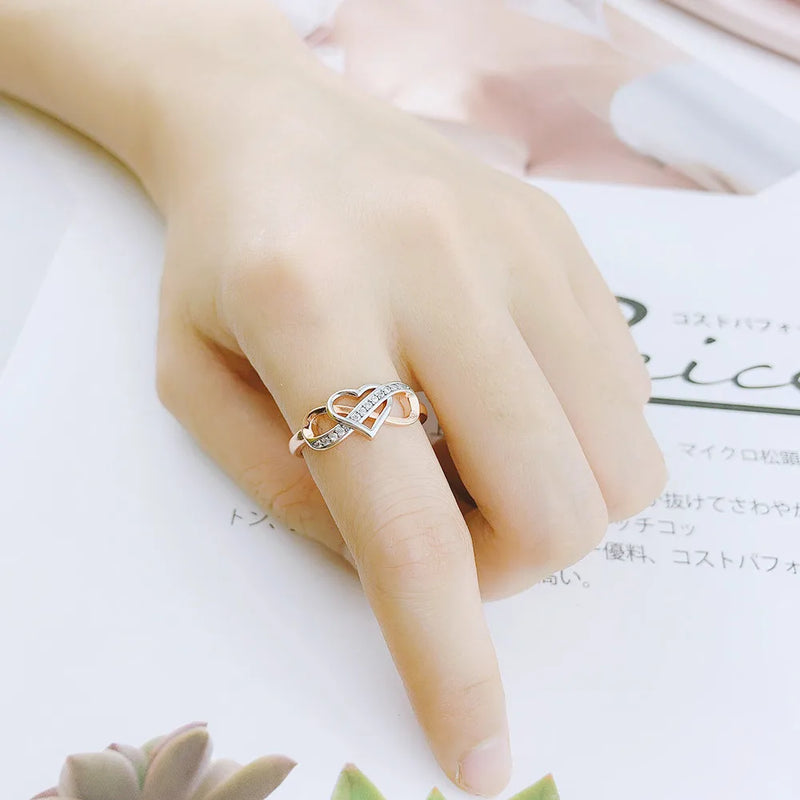 Infinity Love Promise Ring - Double Circle Heart Design Wedding Band