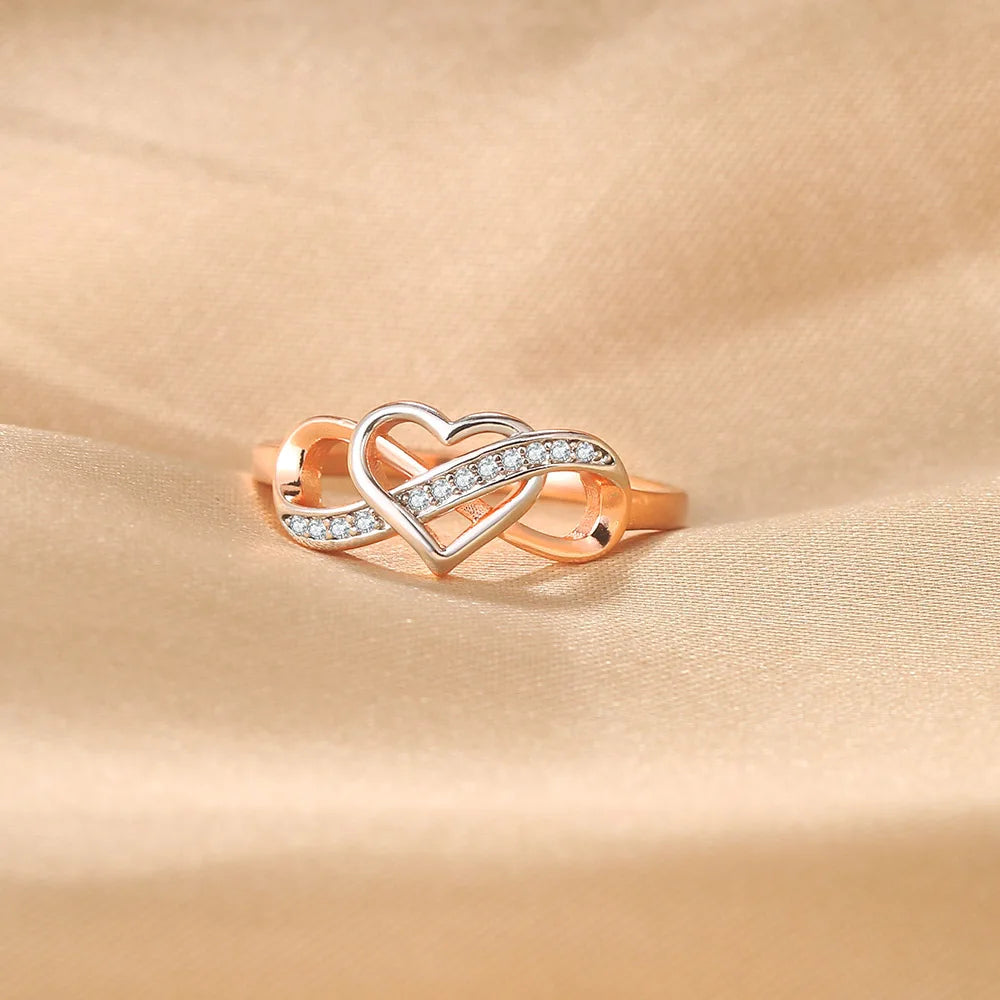 Infinity Love Promise Ring - Double Circle Heart Design Wedding Band