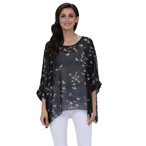 Women's Bohemian Chiffon Blouse - Plus Size Batwing Sleeve Summer Top