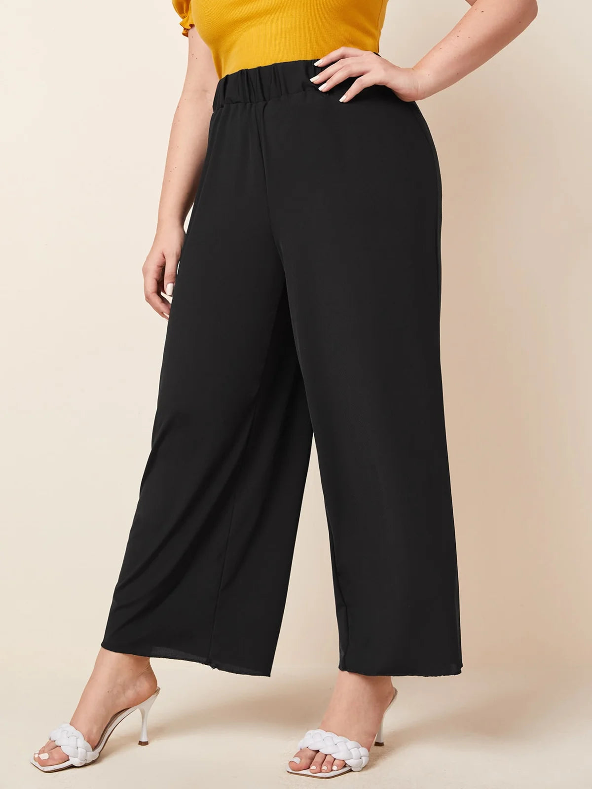 Women's Wide Leg Pants - Plus Size Elastic Waist Casual Trousers