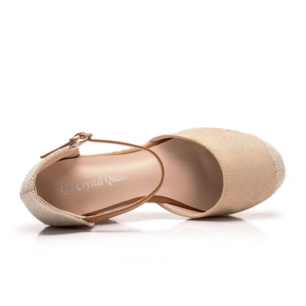 Crystal Queen Women's Wedge Sandals - High Heel Ankle Strap Platform Shoes