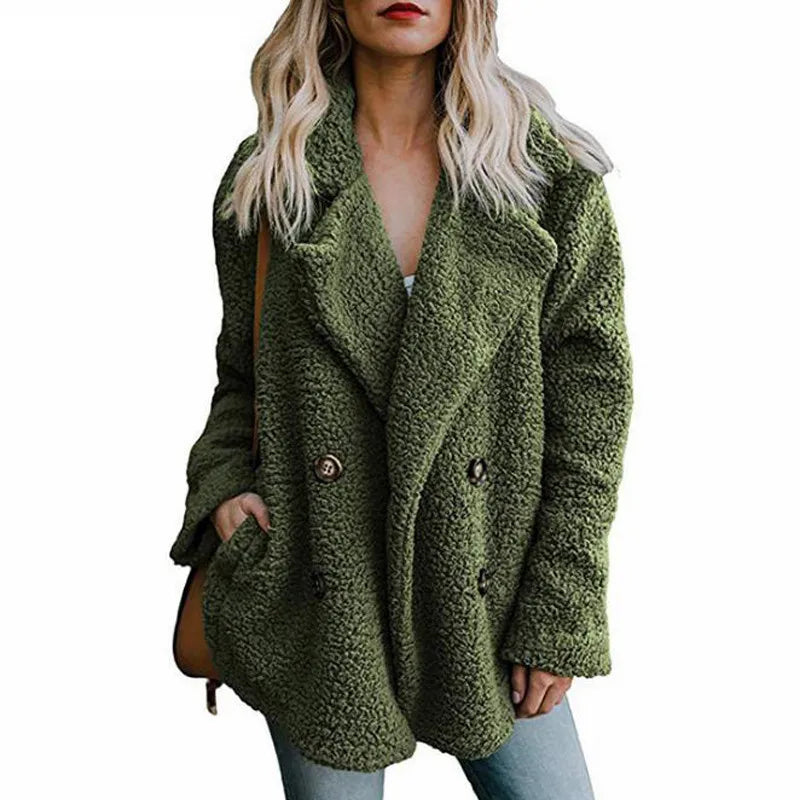 Women's Faux Fur Teddy Coat - Long Sleeve Winter Jacket