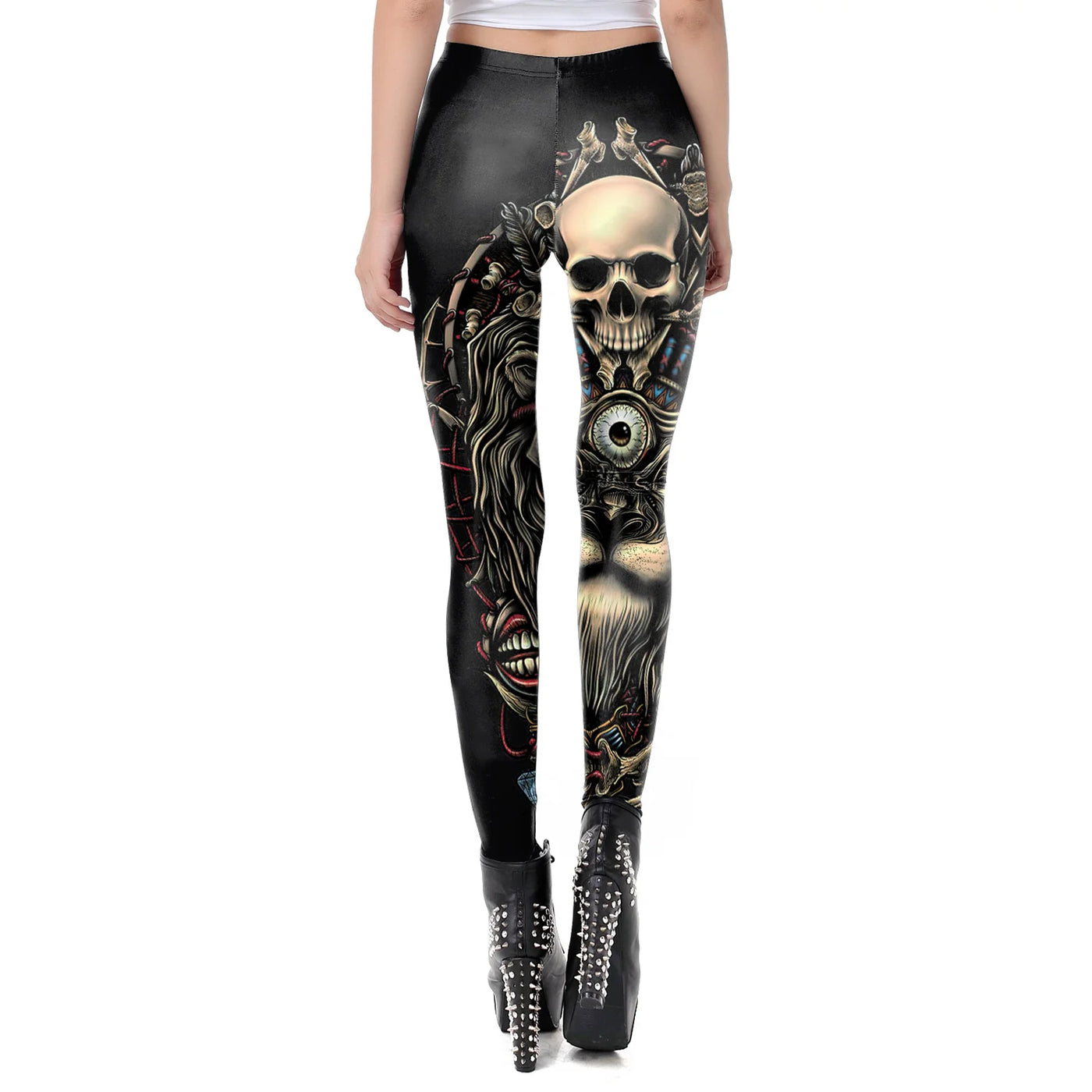 Gothic Skull Print High-Waist Leggings for Women