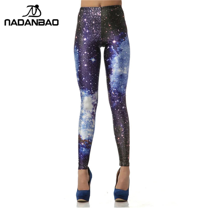 Blue Galaxy Print Leggings - Women's Mid-Calf Athletic Wear