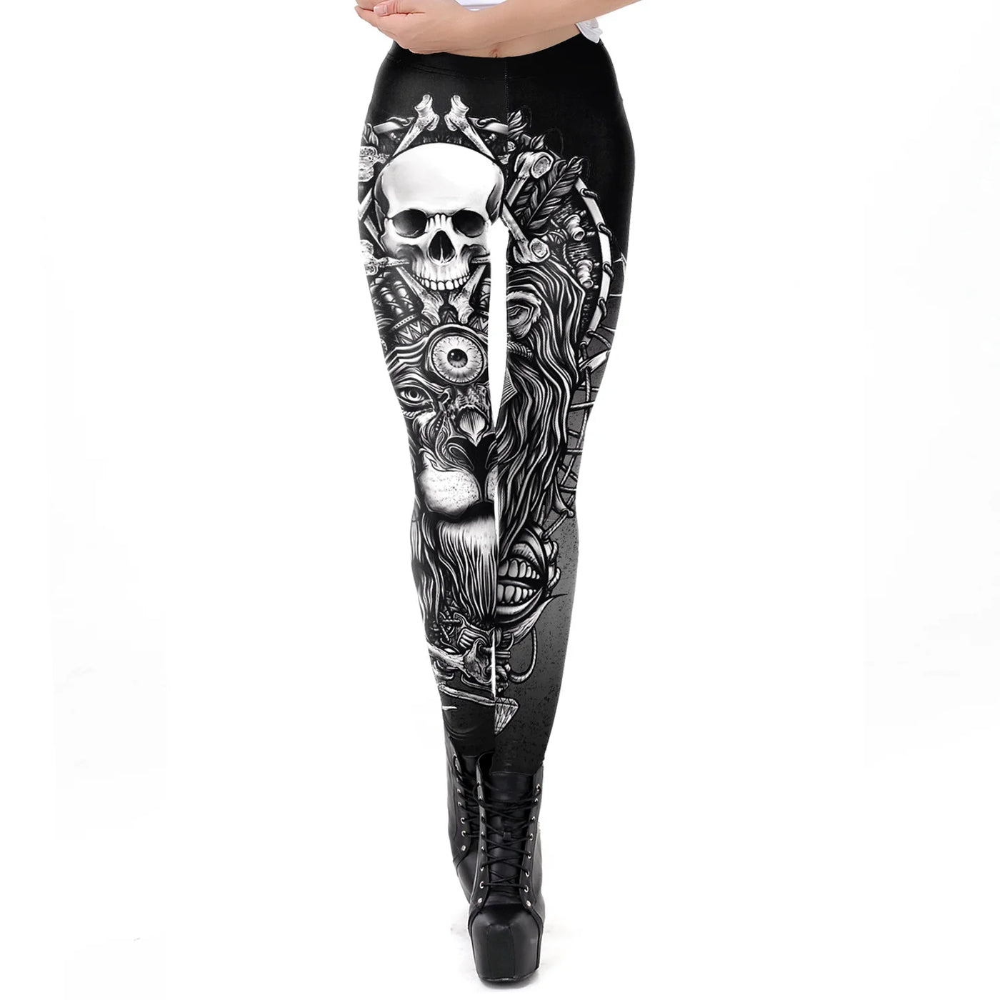 Gothic Skull Print High-Waist Leggings for Women