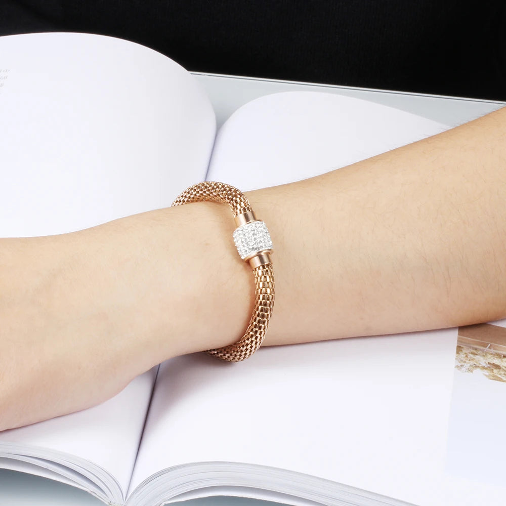 Crystal Charm Bracelet with Magnetic Clasp - Stainless Steel