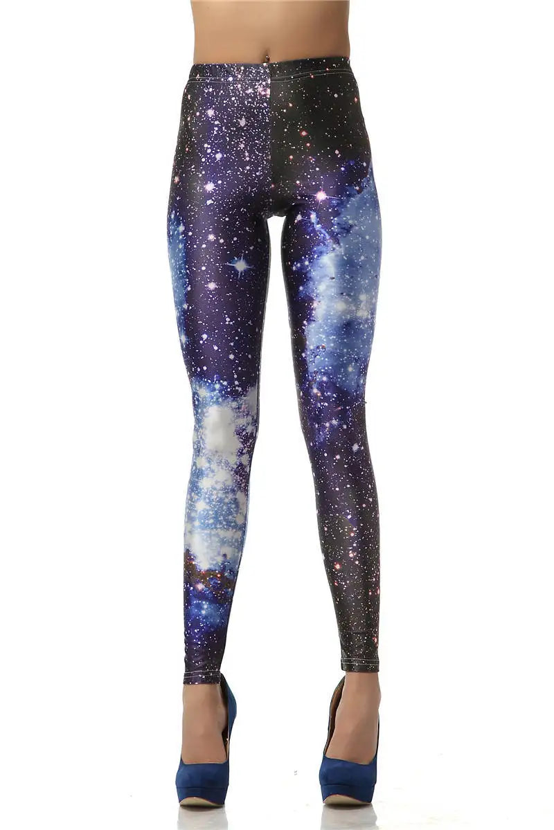 Blue Galaxy Print Leggings - Women's Mid-Calf Athletic Wear