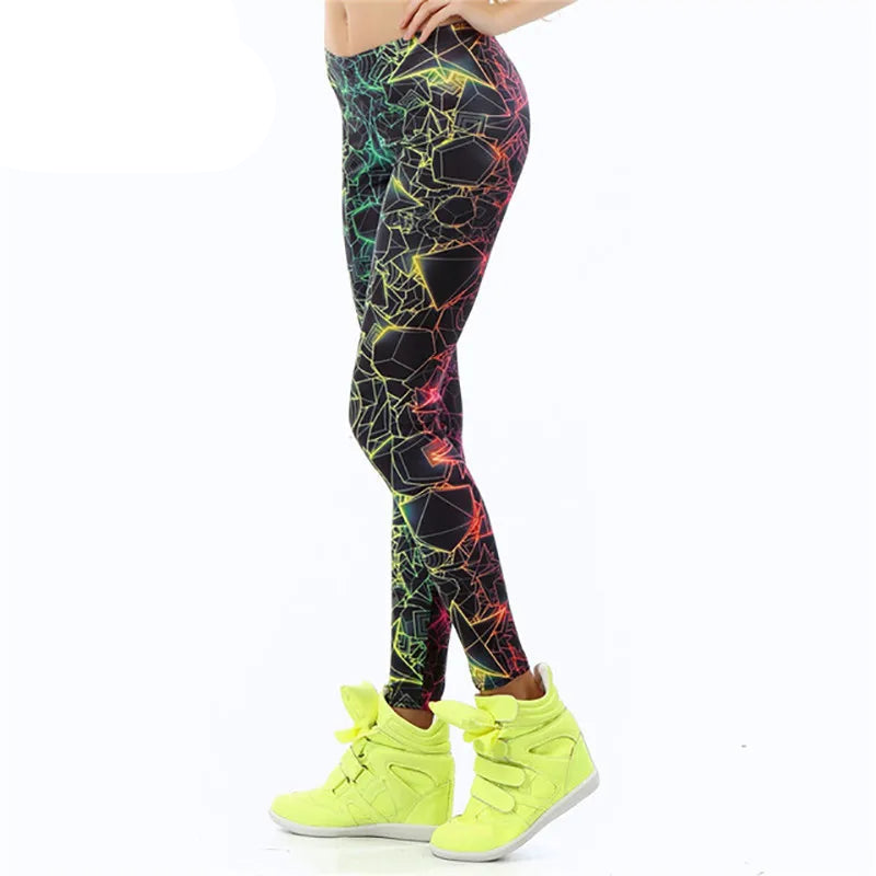 Women's 3D Printed Leggings - Colorful Ray Fluorescence Pattern