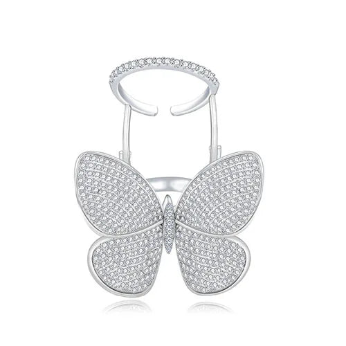 Butterfly Wedding Ring - Rhodium Plated with Cubic Zirconia