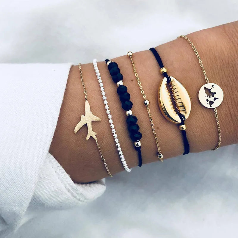 Boho Geometric Bracelet & Bangle Set - Vintage Star Map Charm Collection