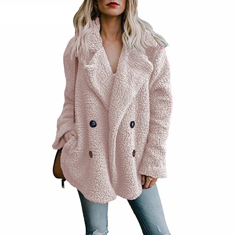 Women's Faux Fur Teddy Coat - Long Sleeve Winter Jacket