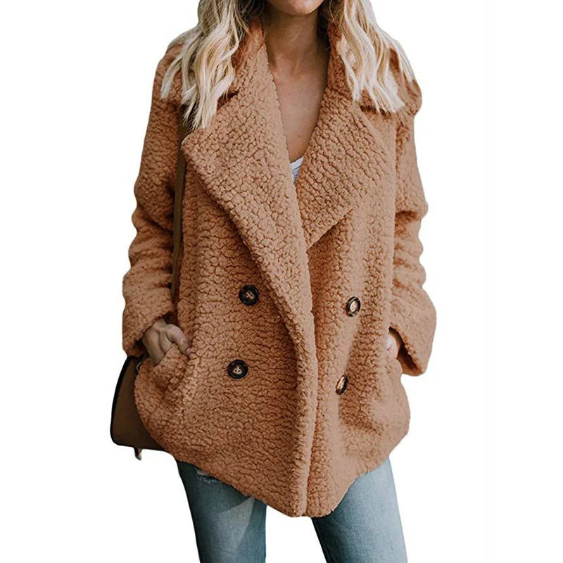 Women's Faux Fur Teddy Coat - Long Sleeve Winter Jacket