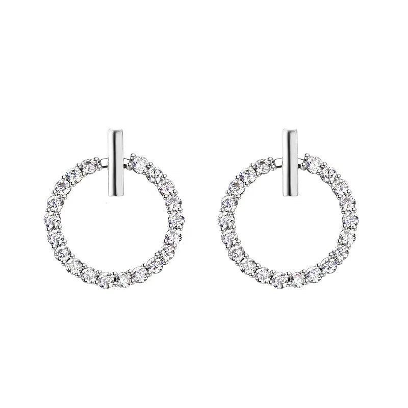 Sterling Silver Crystal Stud Earrings - Geometric Round Design