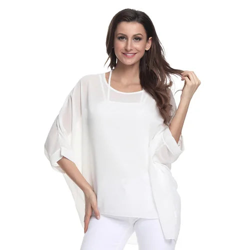 Women's Bohemian Chiffon Blouse - Plus Size Batwing Sleeve Summer Top