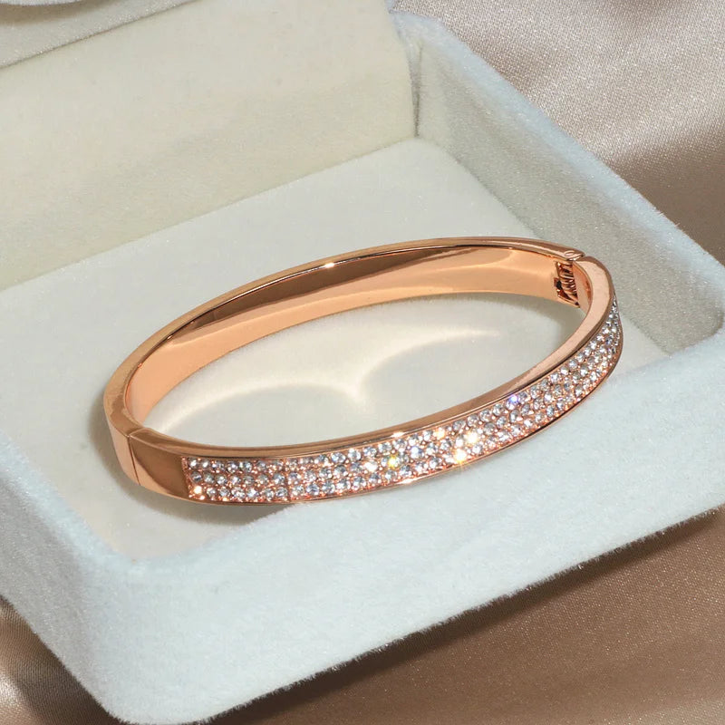 Elegant Crystal Cuff Bangle - Rose Gold Plated Women's Bracelet