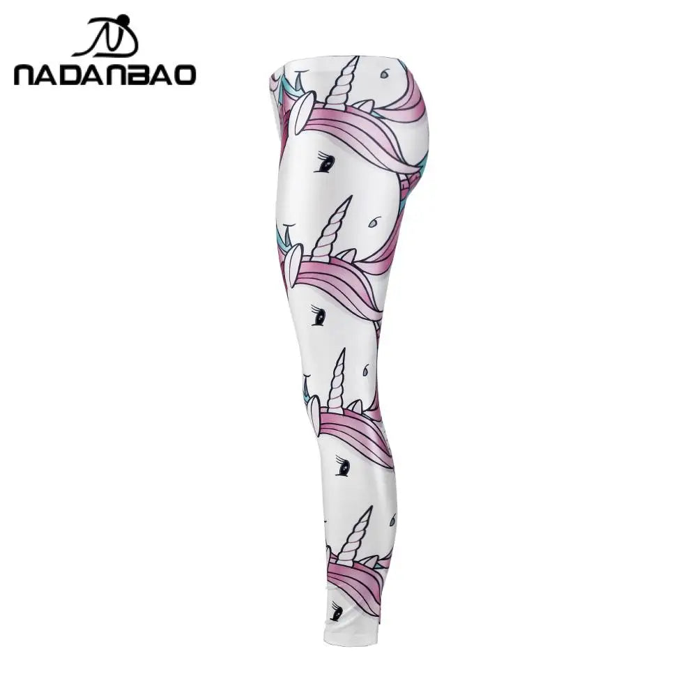 Women's White Unicorn Print Athletic Leggings - Mid-Waist Stretchy Fitness Pants