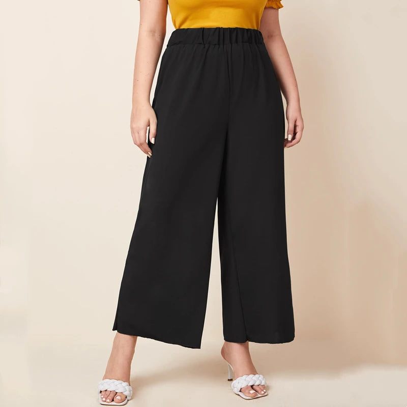 Women's Wide Leg Pants - Plus Size Elastic Waist Casual Trousers