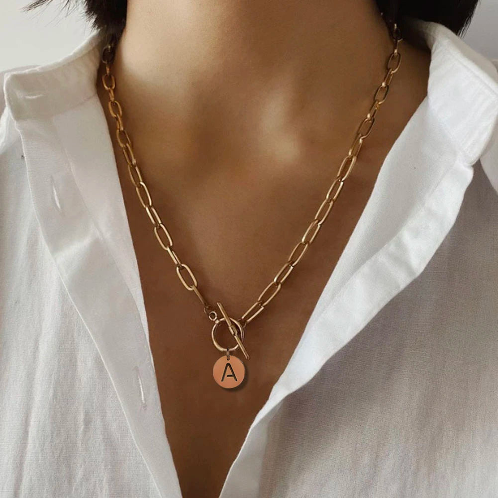 Personalized Initial Letter Necklace - Stainless Steel Paperclip Chain