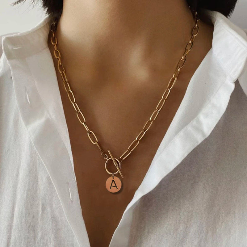 Personalized Initial Letter Necklace - Stainless Steel Paperclip Chain