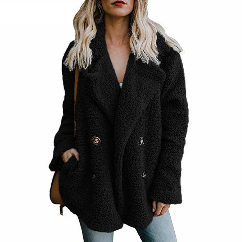 Women's Faux Fur Teddy Coat - Long Sleeve Winter Jacket