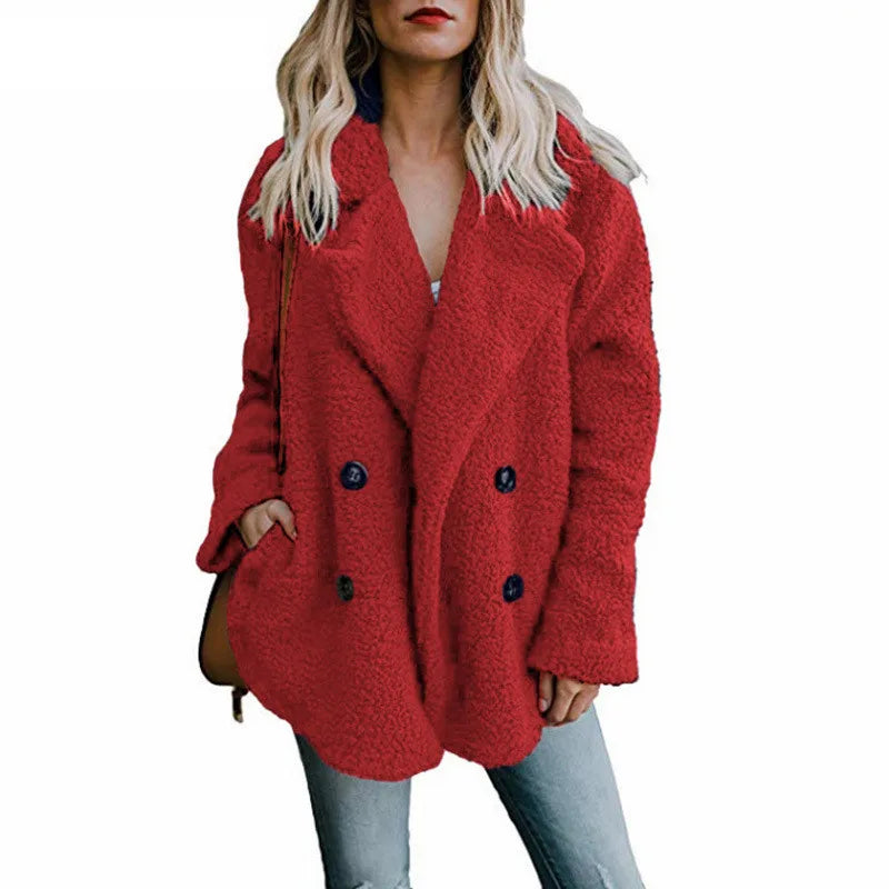Women's Faux Fur Teddy Coat - Long Sleeve Winter Jacket